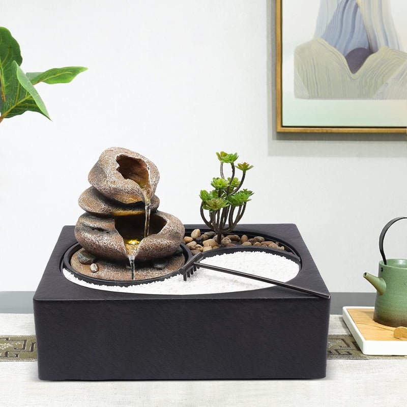 CaLaOCO Indoor Fountain Rockery Tabletop Fountain with an Tree Elaxation Water Feature Meditation Desktop Fountains for Home Office Decor or Giving 11.4' x 8.3'' x 8.7'' with LED Light - Image 3
